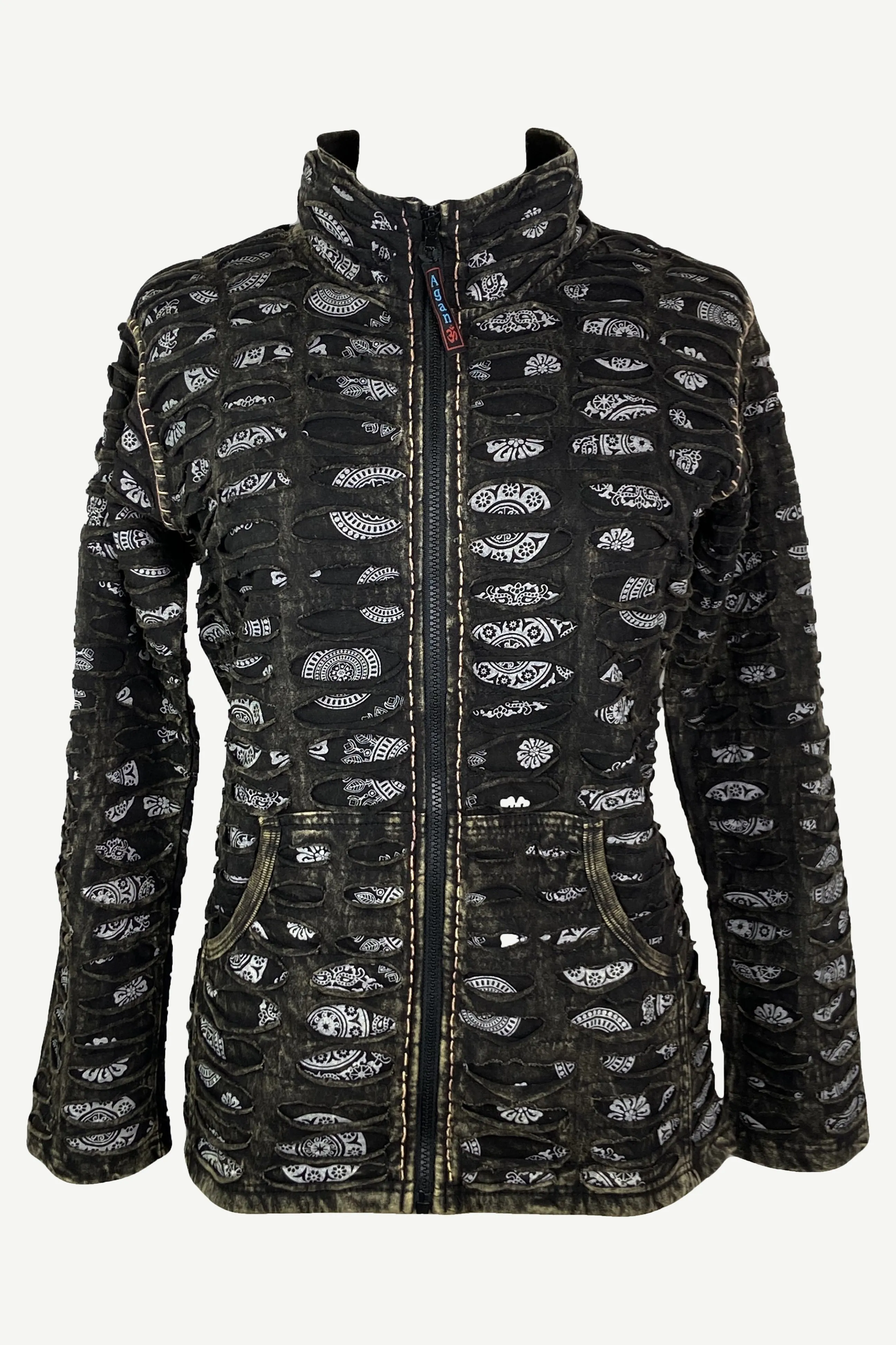 337 RJ Bohemian Knit Cotton Razor Cut Printed Sweatshirt Jacket