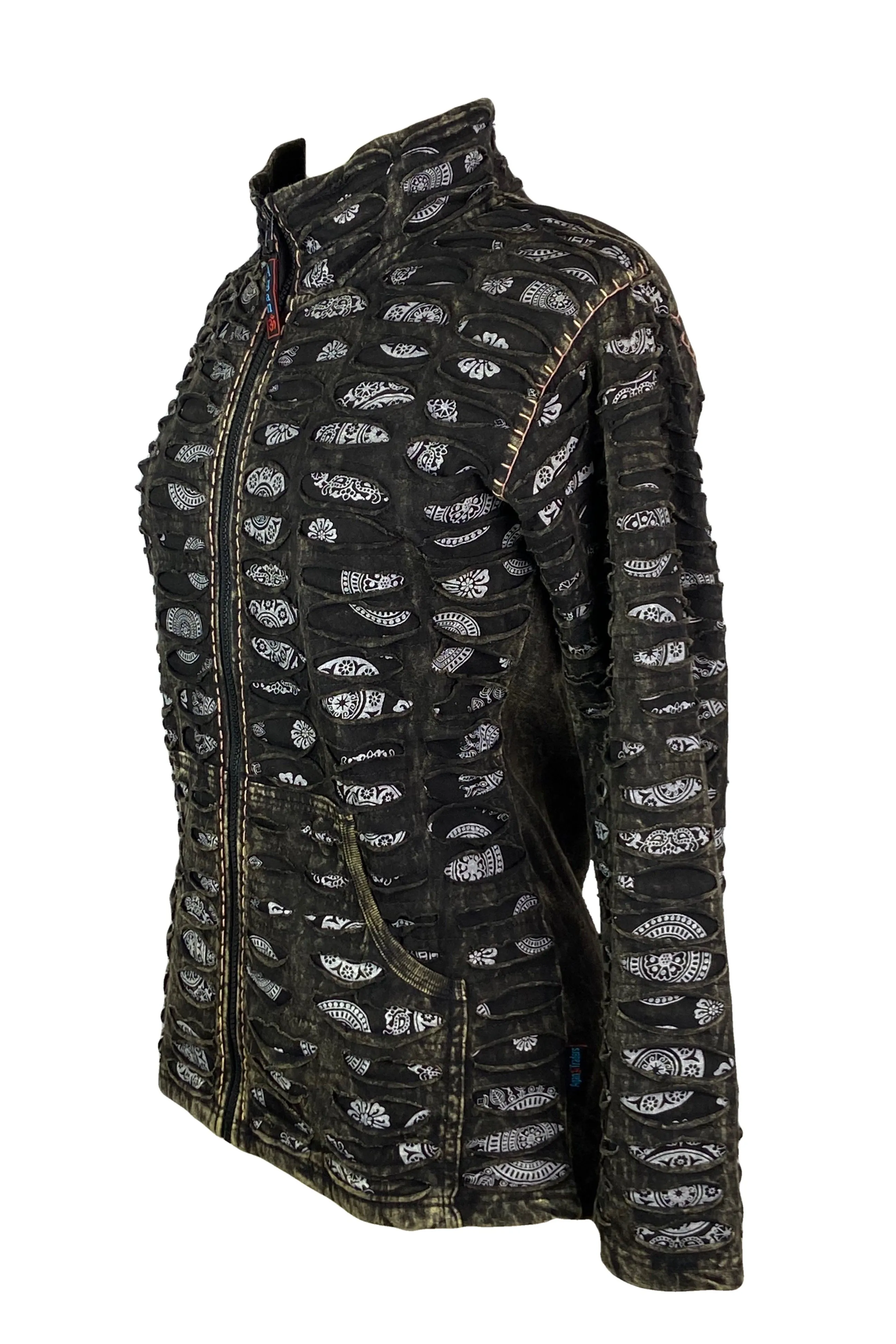 337 RJ Bohemian Knit Cotton Razor Cut Printed Sweatshirt Jacket