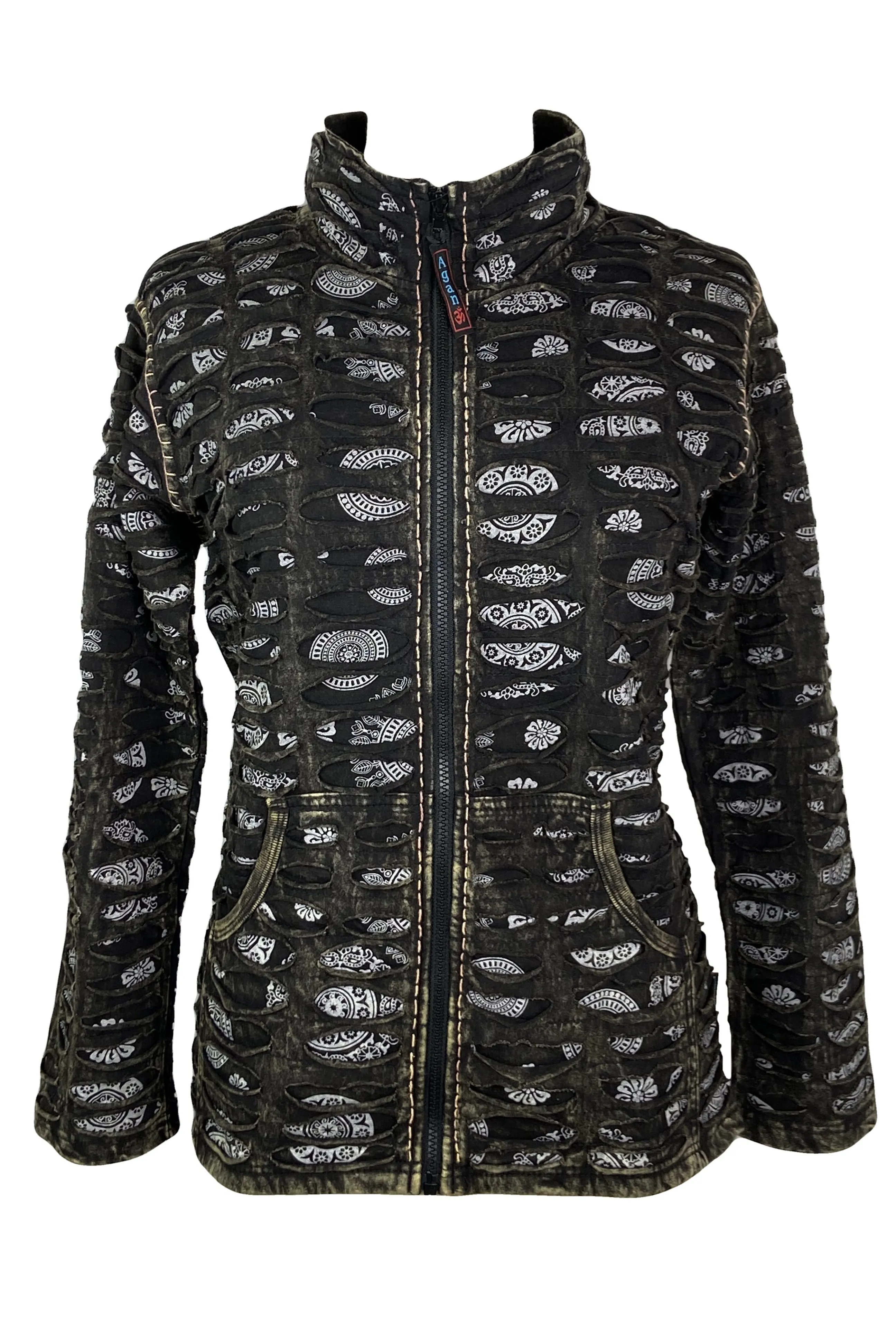 337 RJ Bohemian Knit Cotton Razor Cut Printed Sweatshirt Jacket