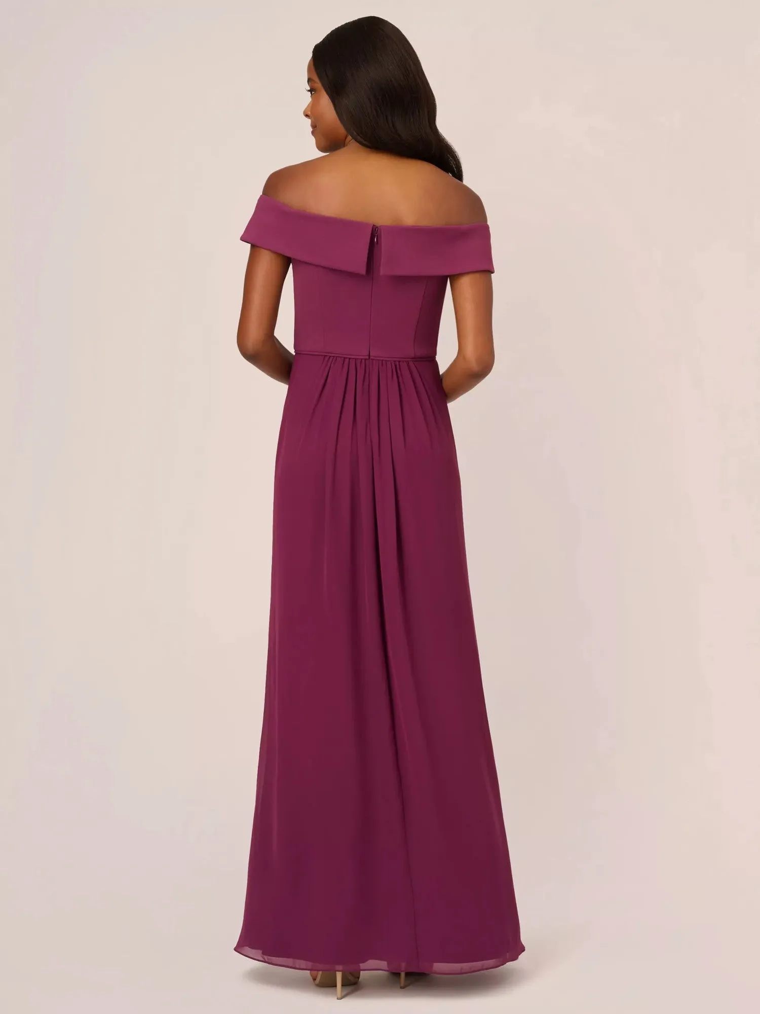 ADRIANNA PAPELL Womens Pleated Short Sleeve Off Shoulder Maxi Evening Fit   Flare Dress