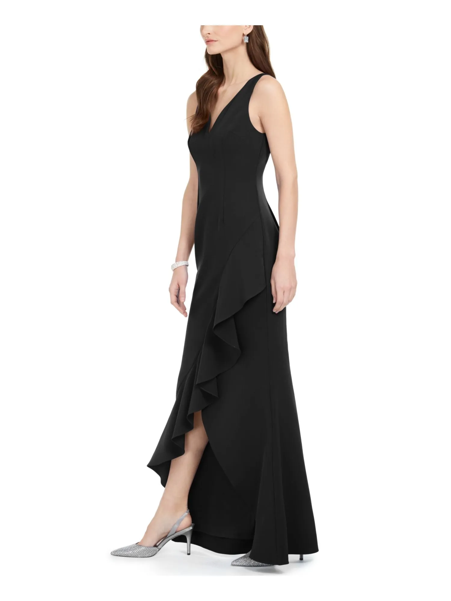 ADRIANNA PAPELL Womens Slitted Sleeveless V Neck Full-Length Formal Sheath Dress