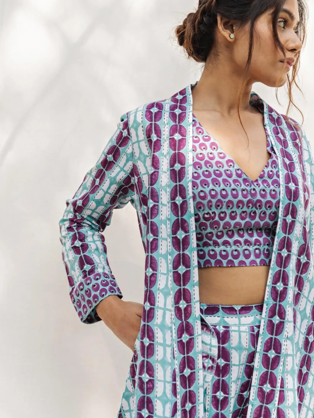 Blue & Purple Handblock Print Cotton Coord-Set