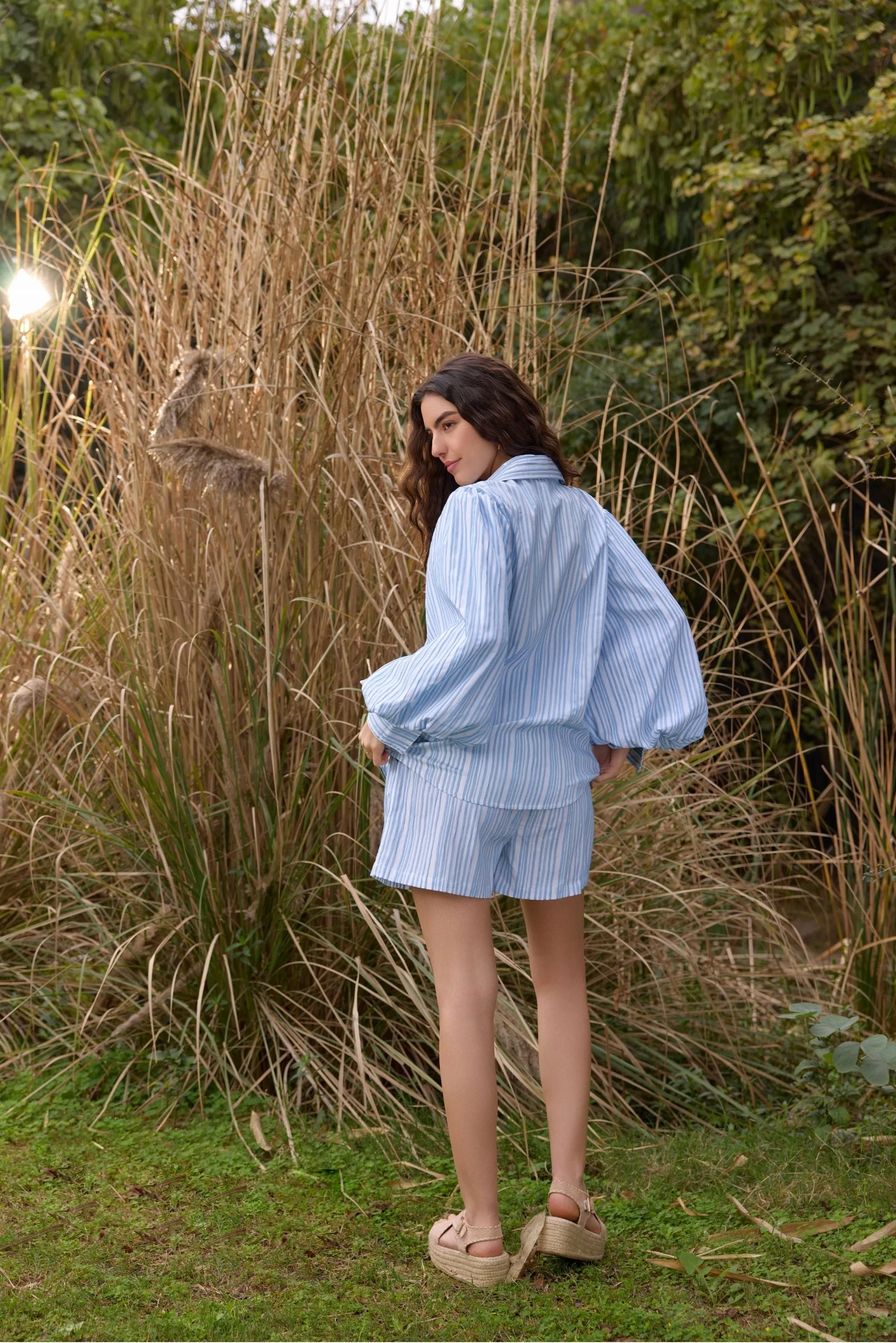 Blue Striped Relaxed Shorts