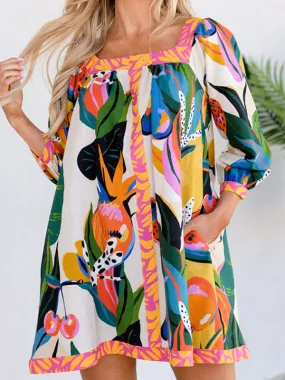 Blue Zone Planet |  fresh and sweet printed long skirt three-quarter sleeve A-line skirt