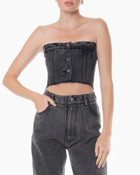 BONBOM Black Denim Crop Tube Top