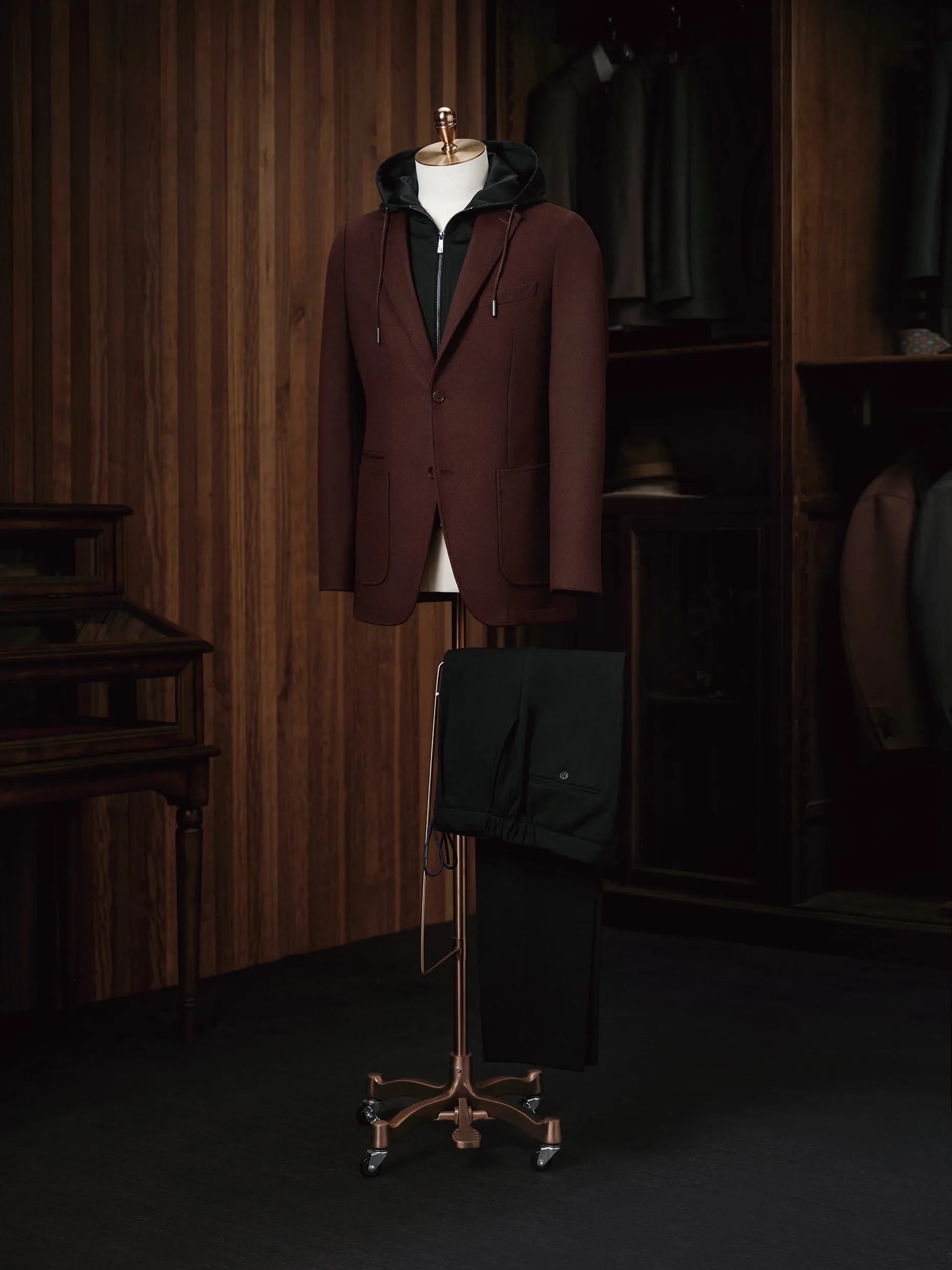 Burgundy Casual Blazer & Black Casual Draw Pant