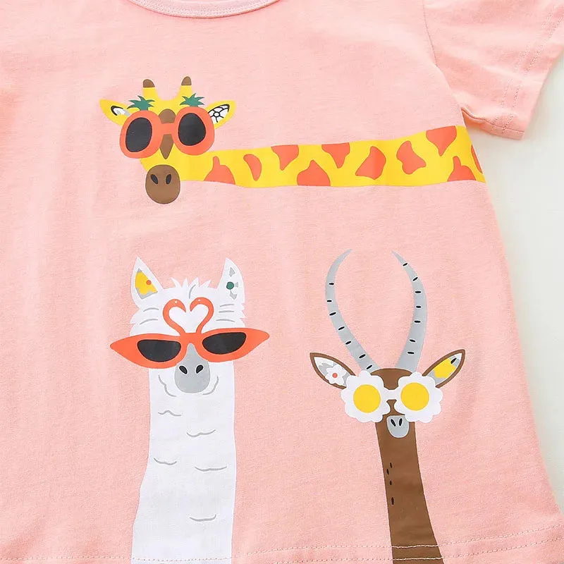 Cartoon Animals Print Soft Cotton Summer Tops for Kids