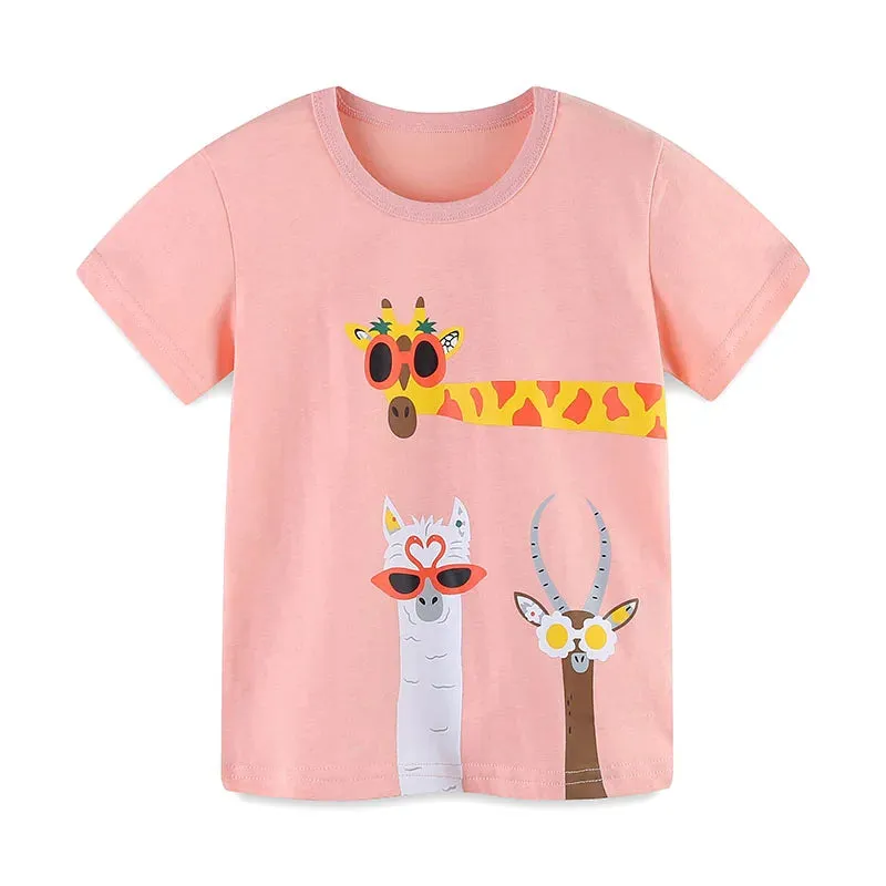 Cartoon Animals Print Soft Cotton Summer Tops for Kids