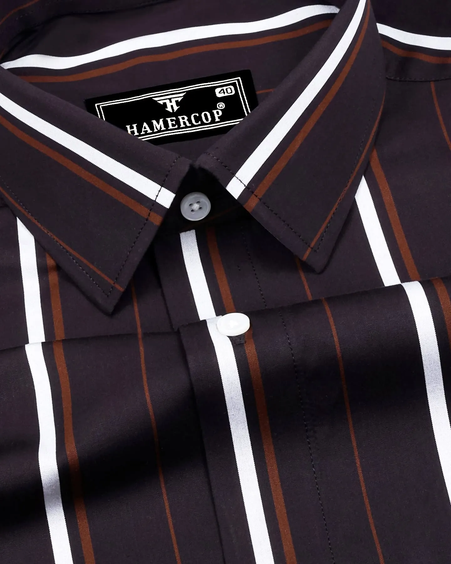 Coffee Brown With White Stripe Premium Cotton Shirt