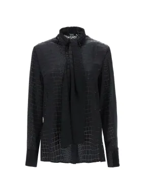 Crocodile Effect Tie Neck Blouse