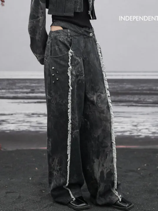Dark Design Denim Loose Fringe Wide Cutout Waist