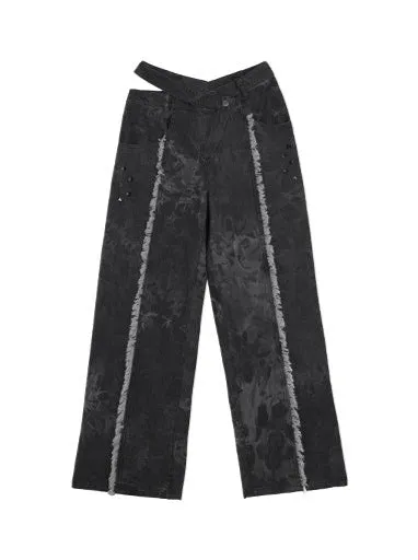 Dark Design Denim Loose Fringe Wide Cutout Waist