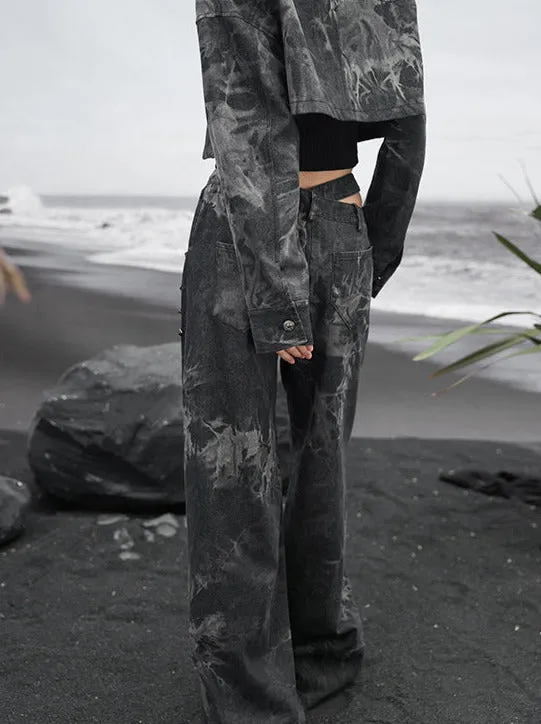 Dark Design Denim Loose Fringe Wide Cutout Waist
