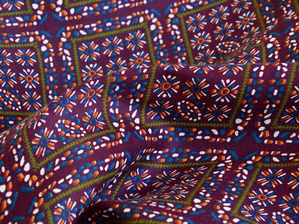 Dark Purple Traditional Digital Printed Premium Crepe Fabric