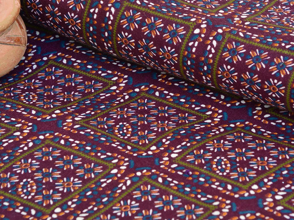 Dark Purple Traditional Digital Printed Premium Crepe Fabric