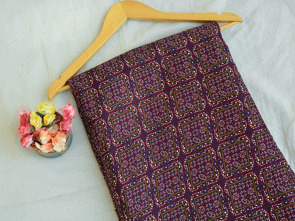Dark Purple Traditional Digital Printed Premium Crepe Fabric
