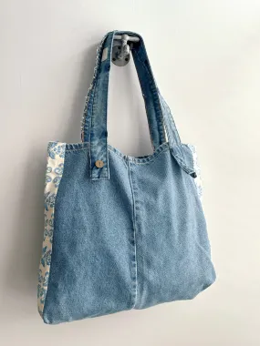 Denim Blue Toile Patchwork Tote