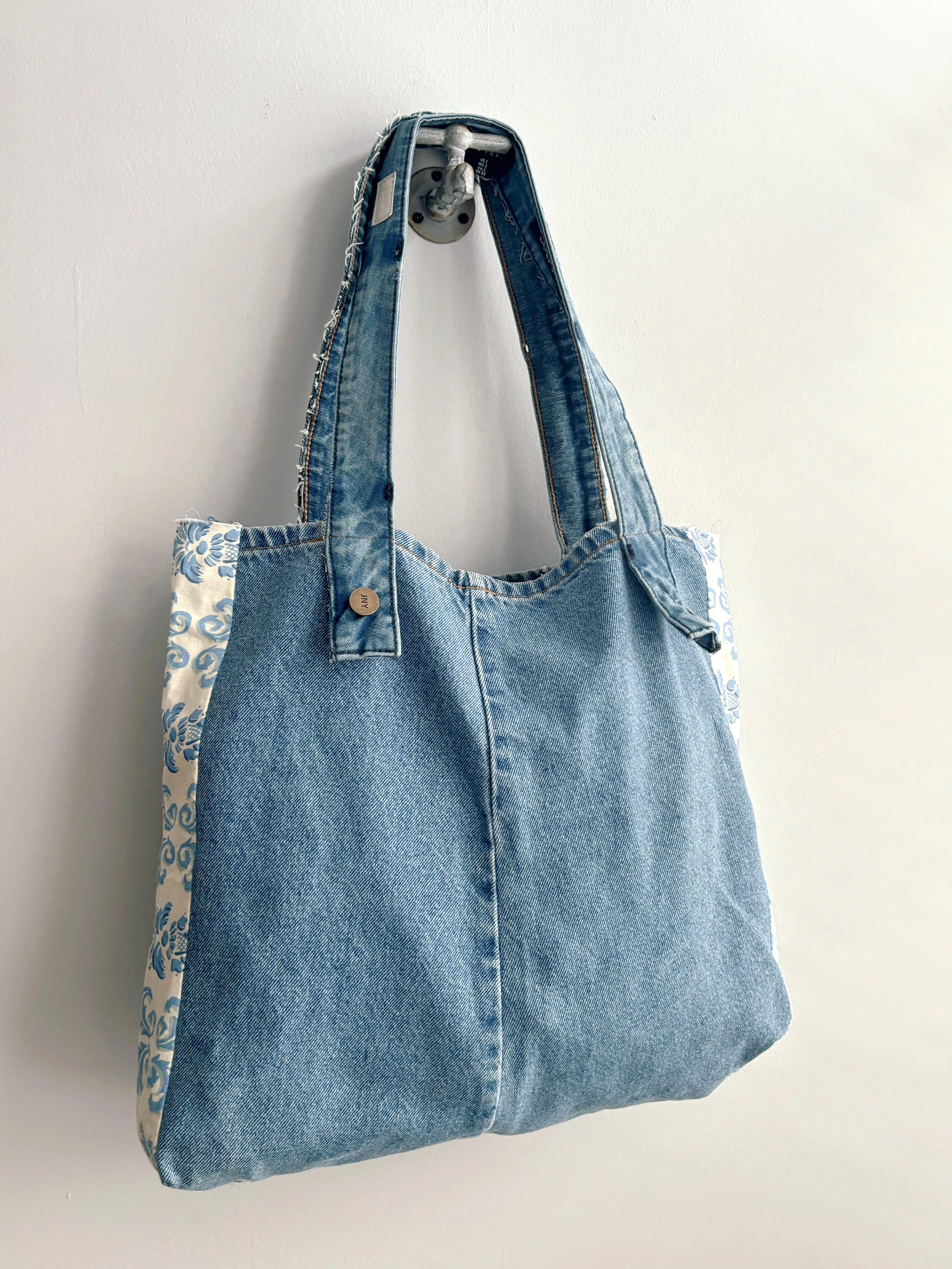 Denim Blue Toile Patchwork Tote