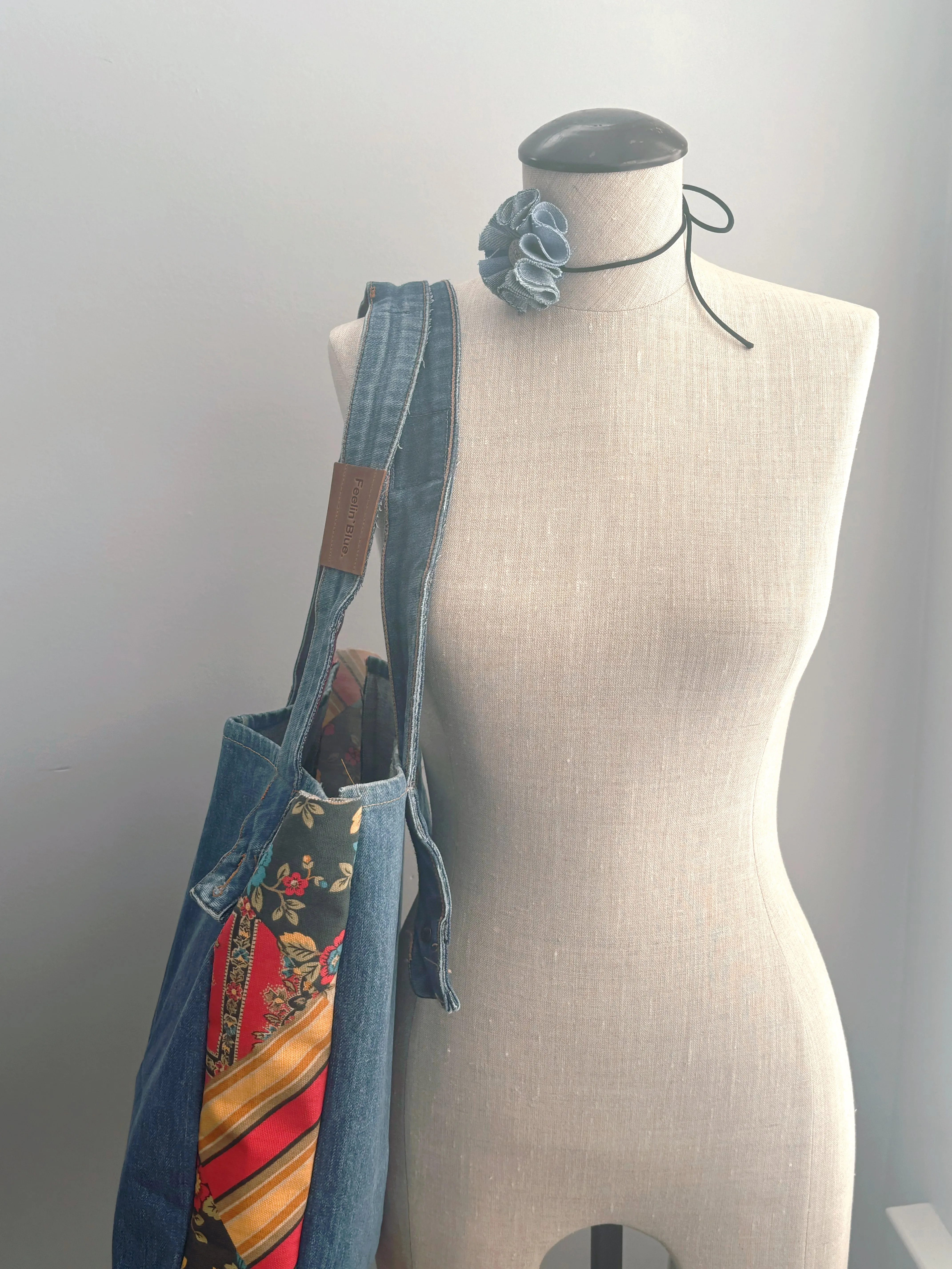 Denim Patchwork Tote Vintage Red Patchwork