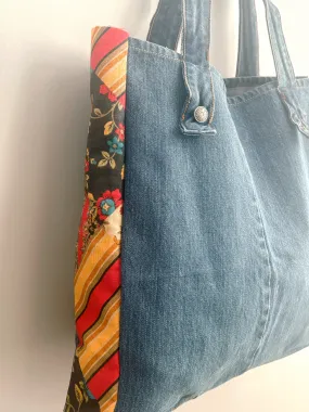 Denim Patchwork Tote Vintage Red Patchwork