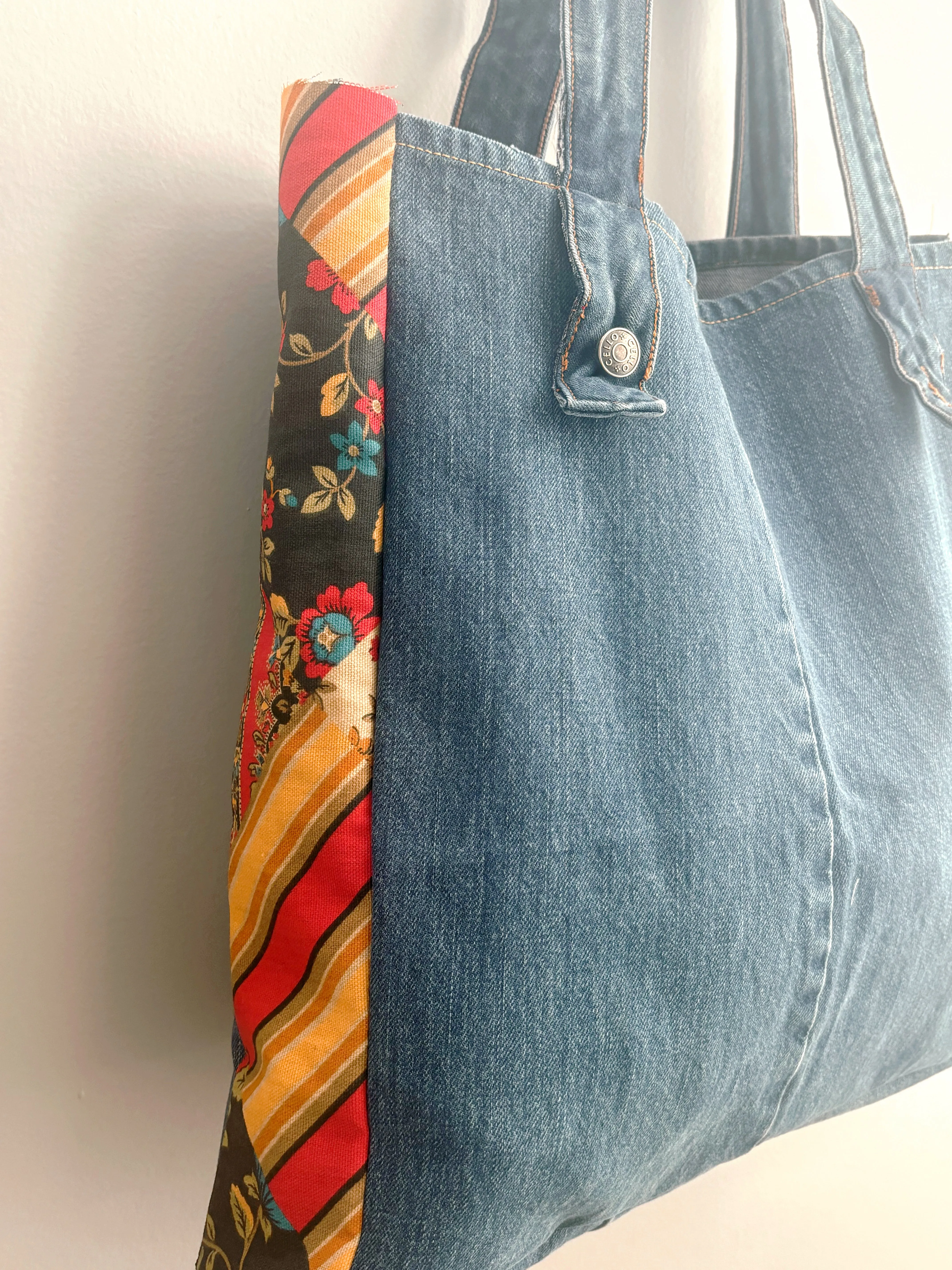 Denim Patchwork Tote Vintage Red Patchwork