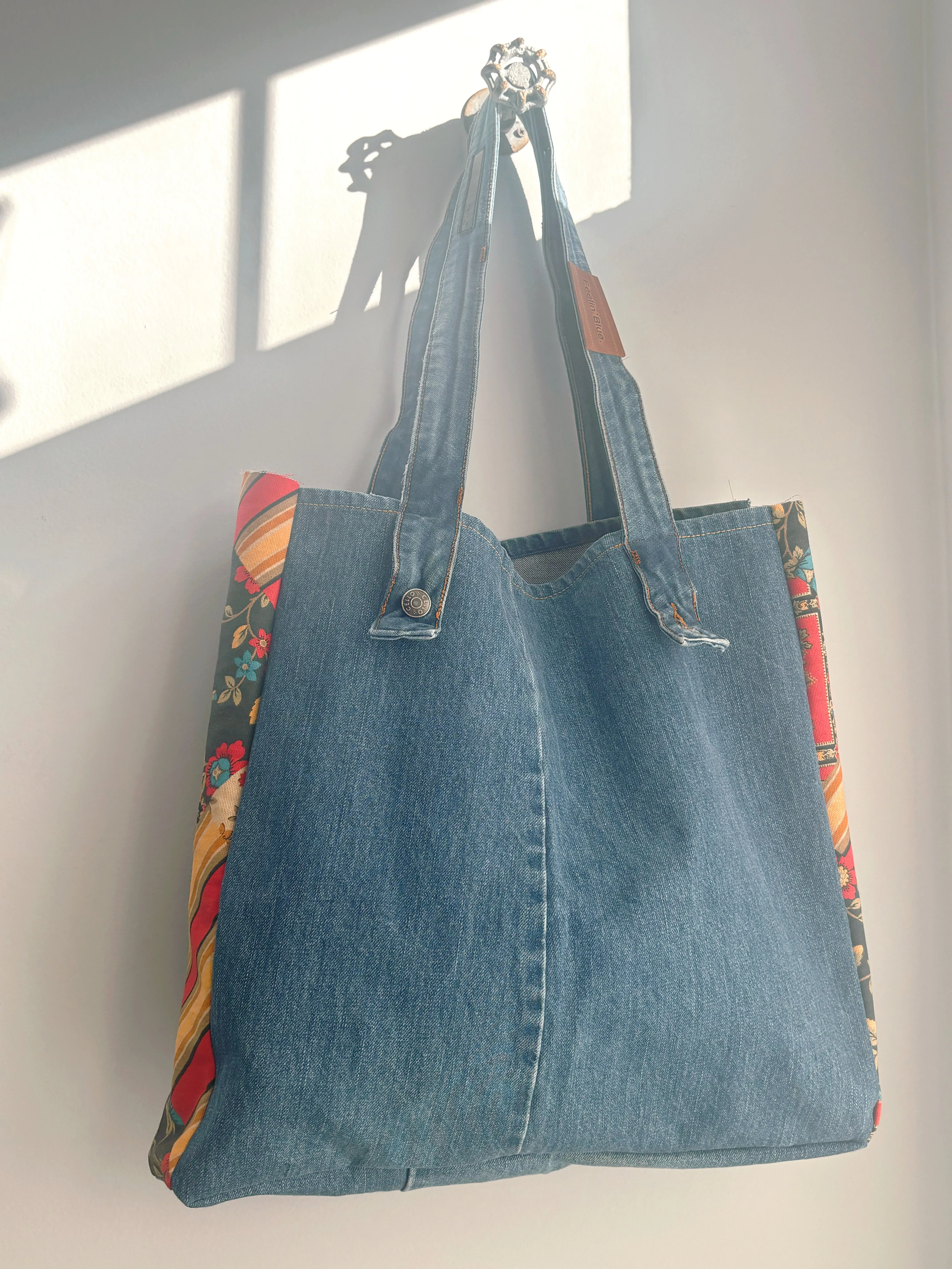 Denim Patchwork Tote Vintage Red Patchwork