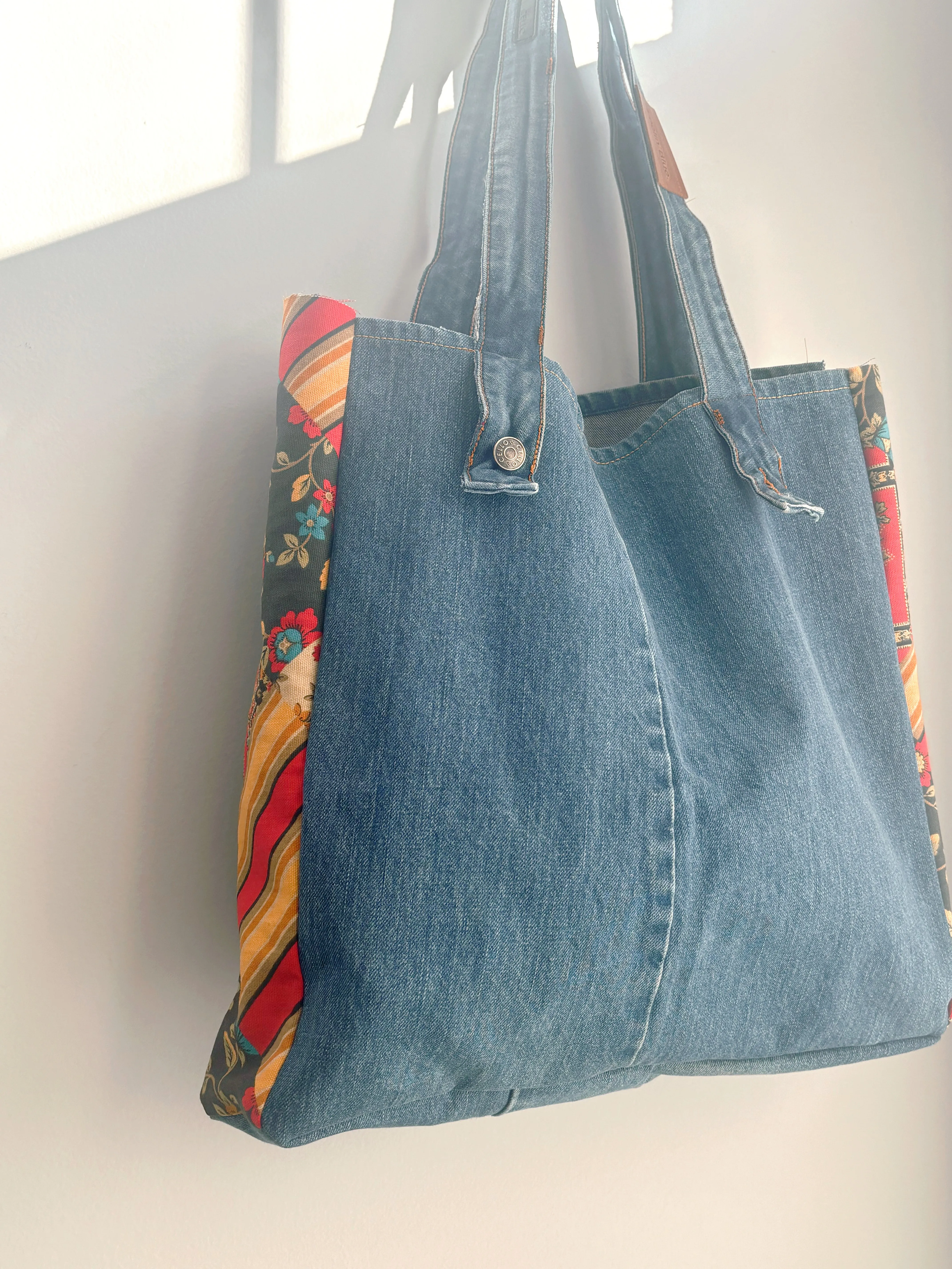 Denim Patchwork Tote Vintage Red Patchwork
