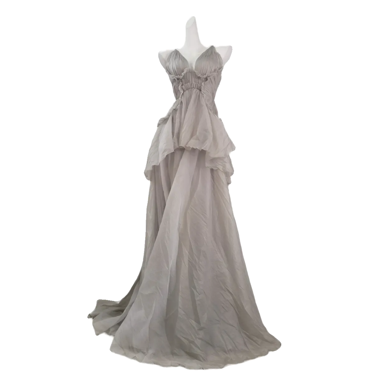 DOLLY Elegant Gray V-Neck Sleeveless Pleated Bandage Banquet Dress-MENA