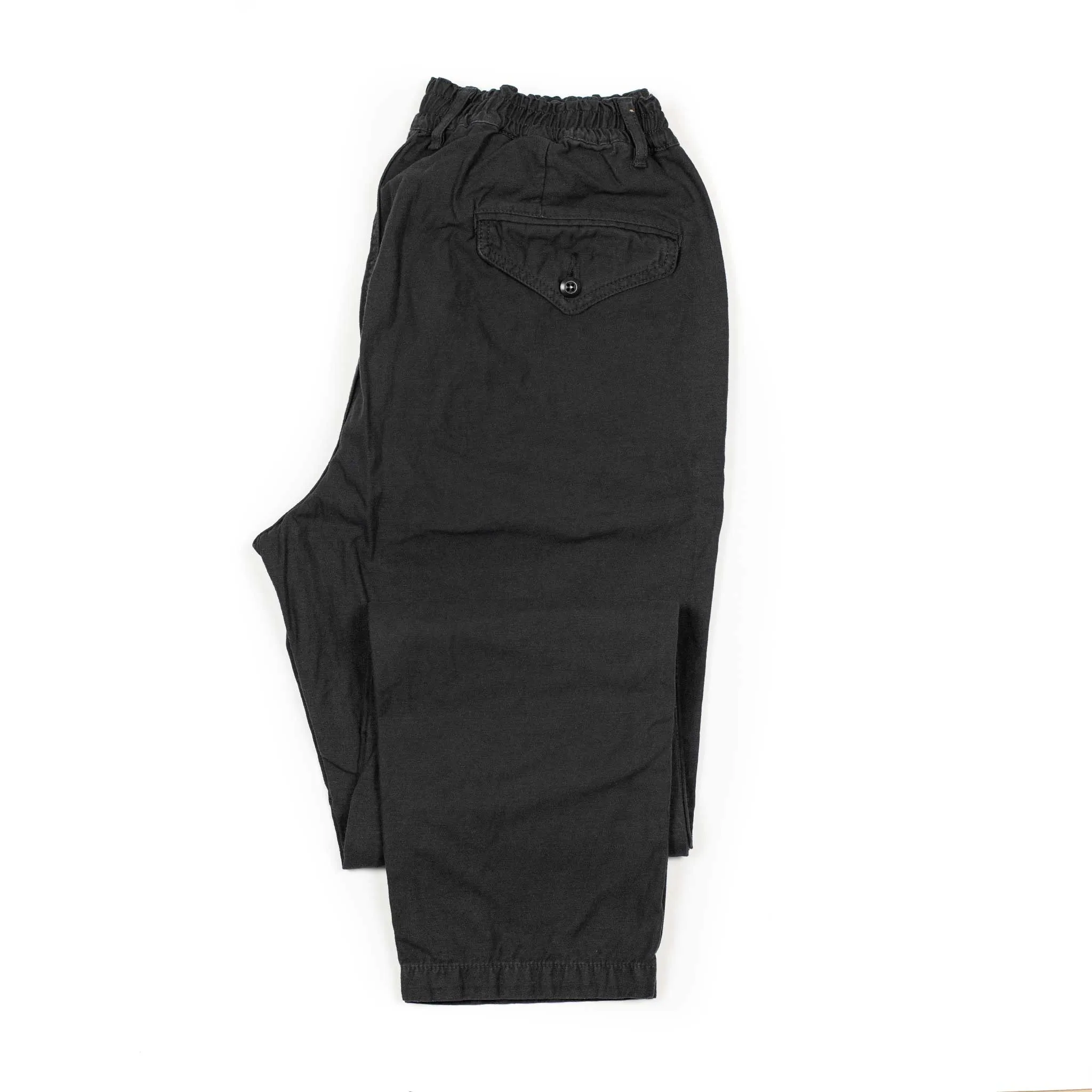 Easy chinos in black cotton and linen reverse sateen