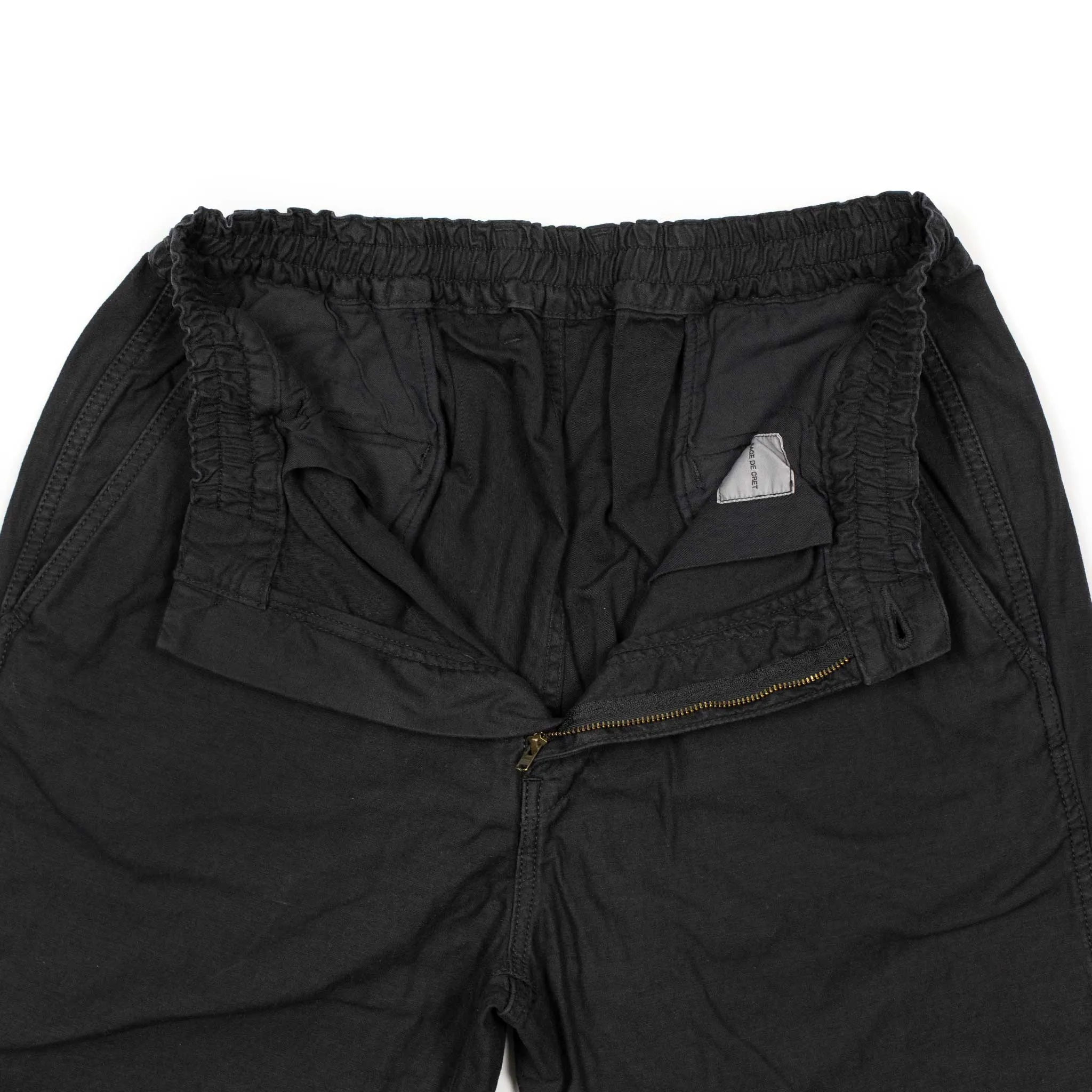 Easy chinos in black cotton and linen reverse sateen
