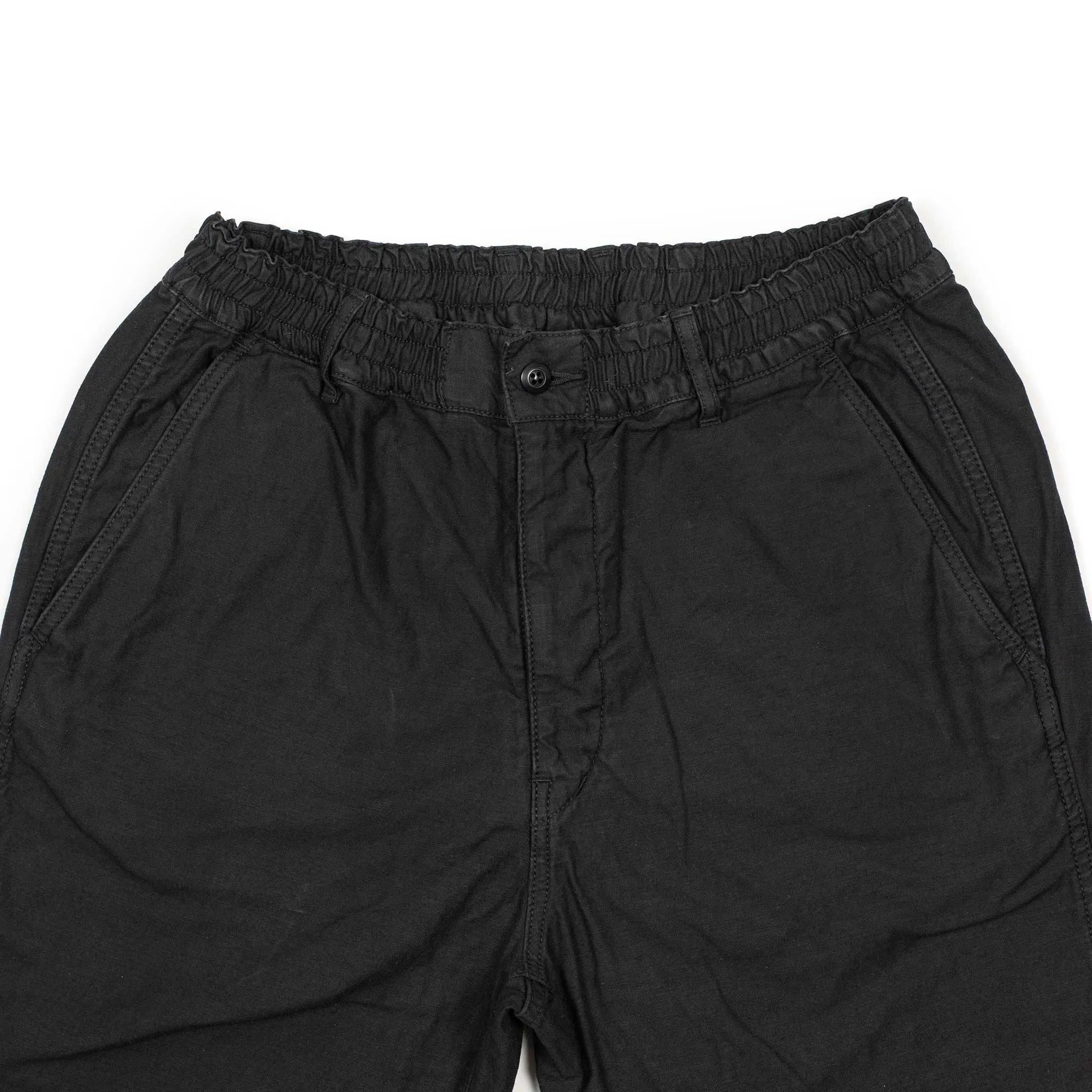 Easy chinos in black cotton and linen reverse sateen
