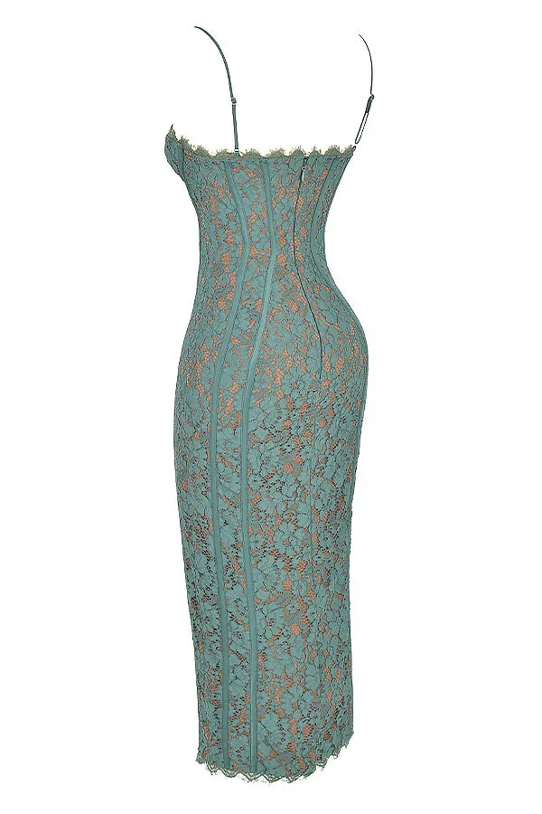 Flytonn- Joelle Forest Lace Midi Dress