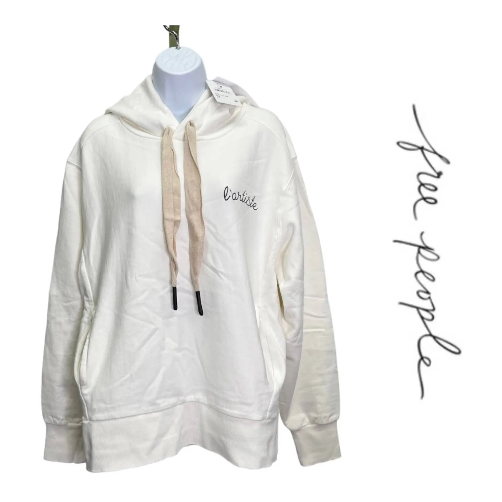 Free People x Sandrine Rose Embroidered L Artiste Hoodie College Cotton Size S New