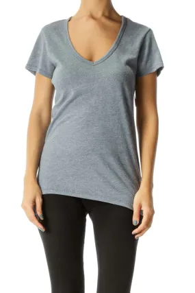 Gray Blue V-Neck Soft T-Shirt