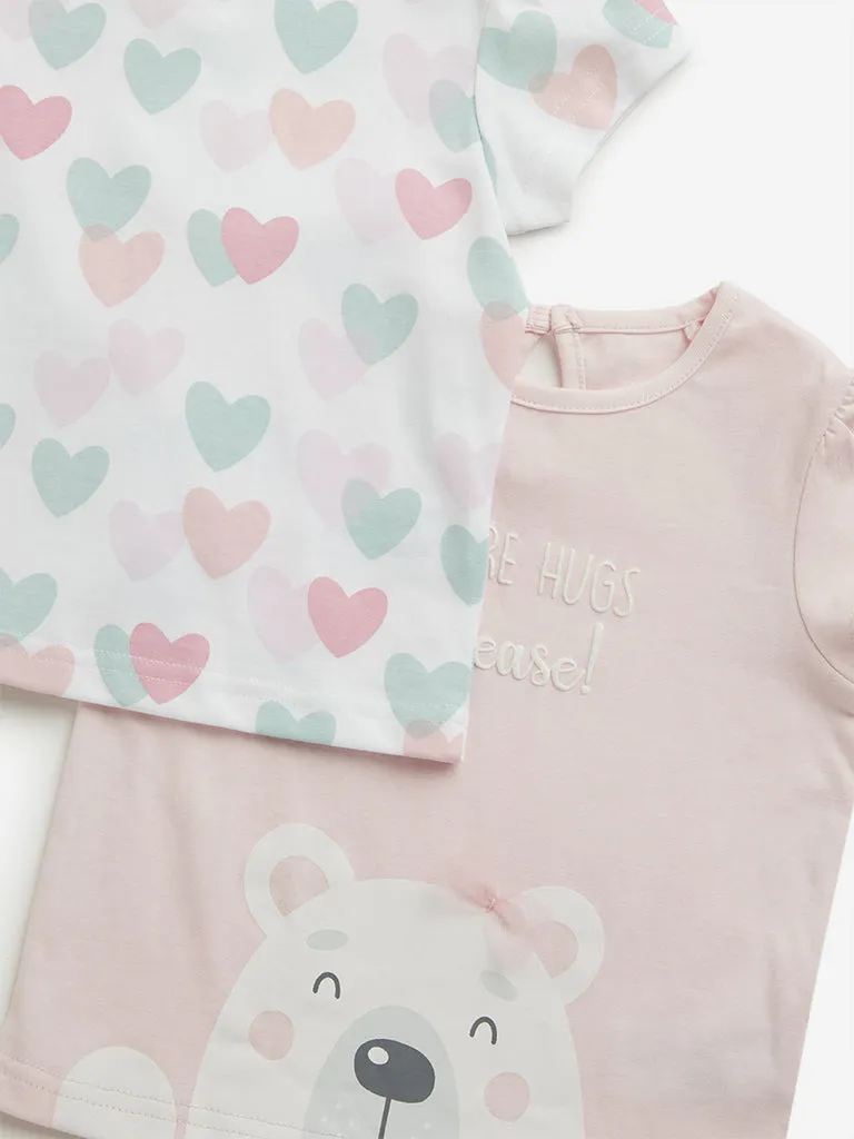 HOP Baby Pink Printed Cotton Tops - Pack of 2