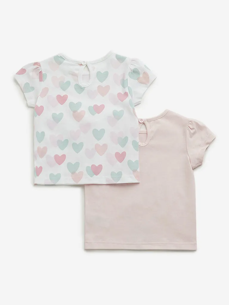 HOP Baby Pink Printed Cotton Tops - Pack of 2