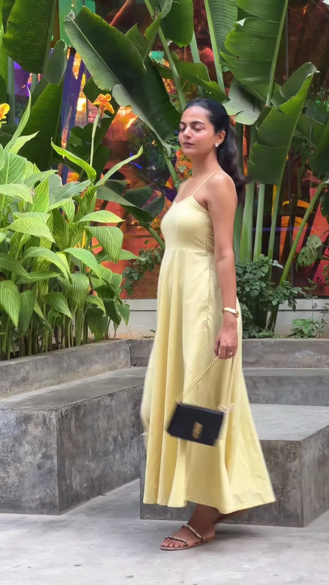 Lemon Yellow 100% Cotton Flared Sundress