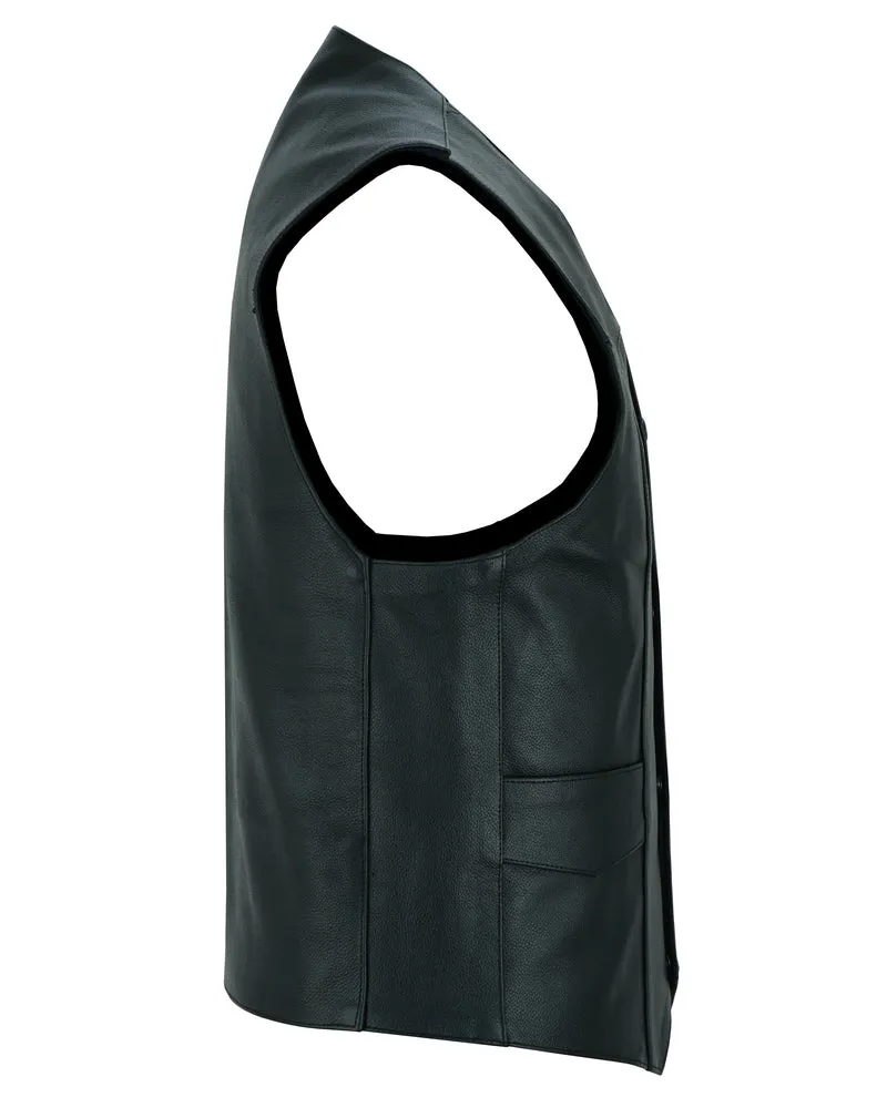 Men's Traditional Leather Motorcycle Vest - Black