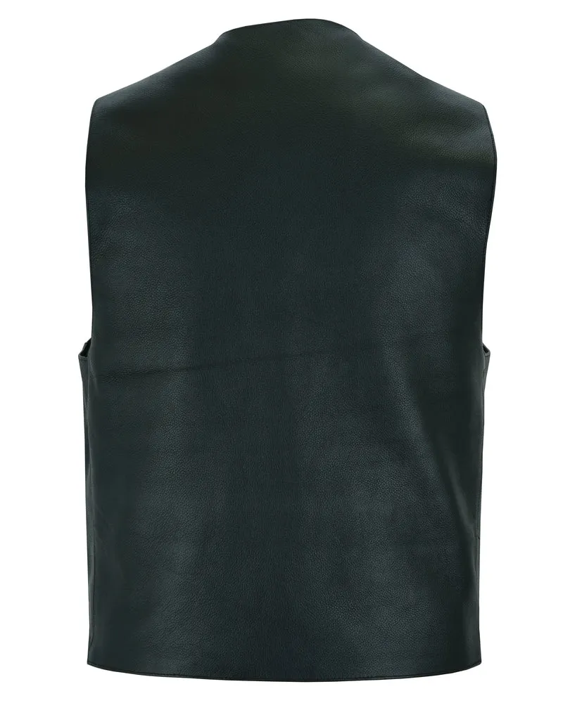 Men's Traditional Leather Motorcycle Vest - Black