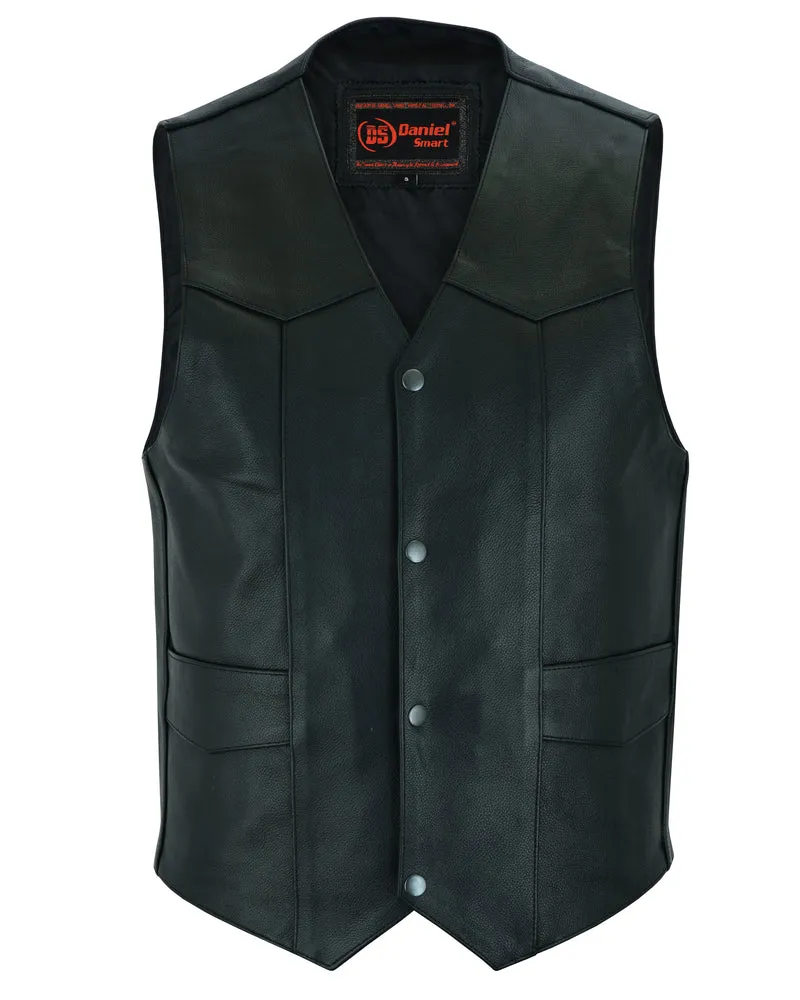 Men's Traditional Leather Motorcycle Vest - Black