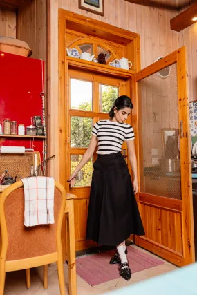 MIDI GABRDINE SKIRT WITH PLEATS BLACK