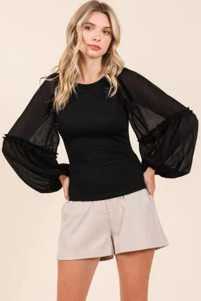 Mixed Media Textured Knit Chiffon Top