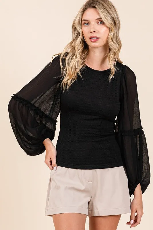 Mixed Media Textured Knit Chiffon Top