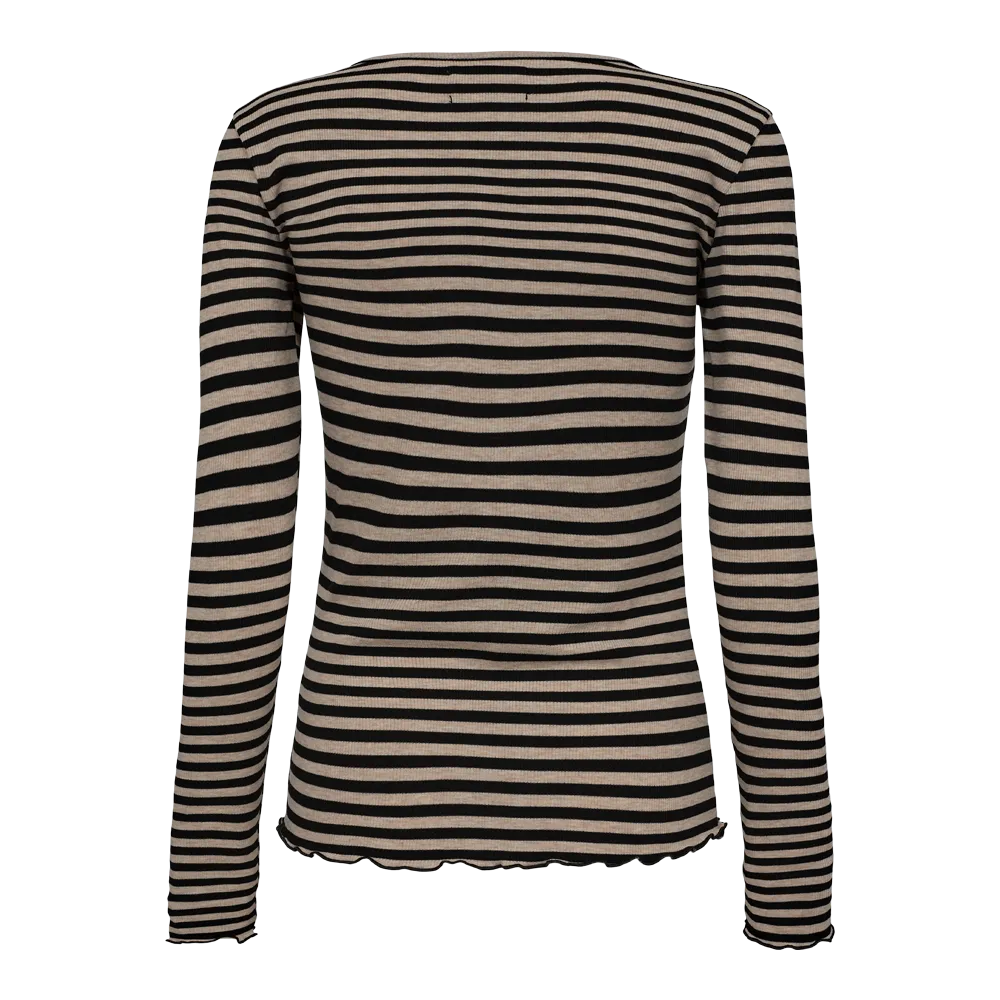 NATALIA LS ROUND NECK  BLOUSE - SESAME BLACK STRIPE