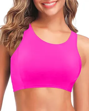 Padded High Neck Bikini Top Racerback Swim Crop Top Women's Bathing Suits