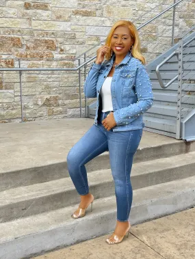 Pearl Me Please- Denim Jacket with Pearl Accents