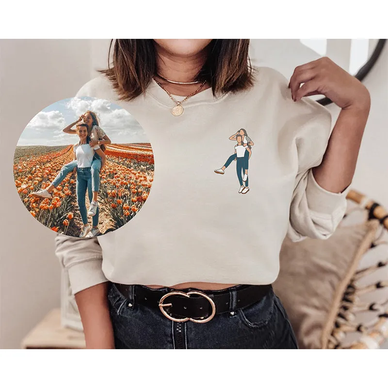 Personalized Line Art Photo Sweatshirt and Custom Hoodie - Perfect Couple's Gifts