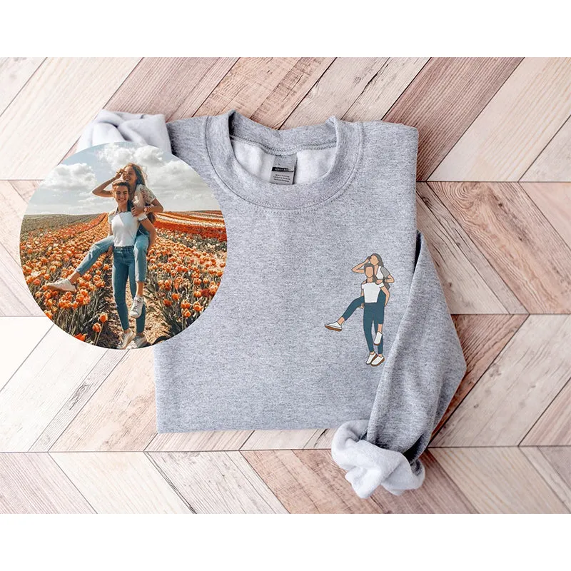 Personalized Line Art Photo Sweatshirt and Custom Hoodie - Perfect Couple's Gifts