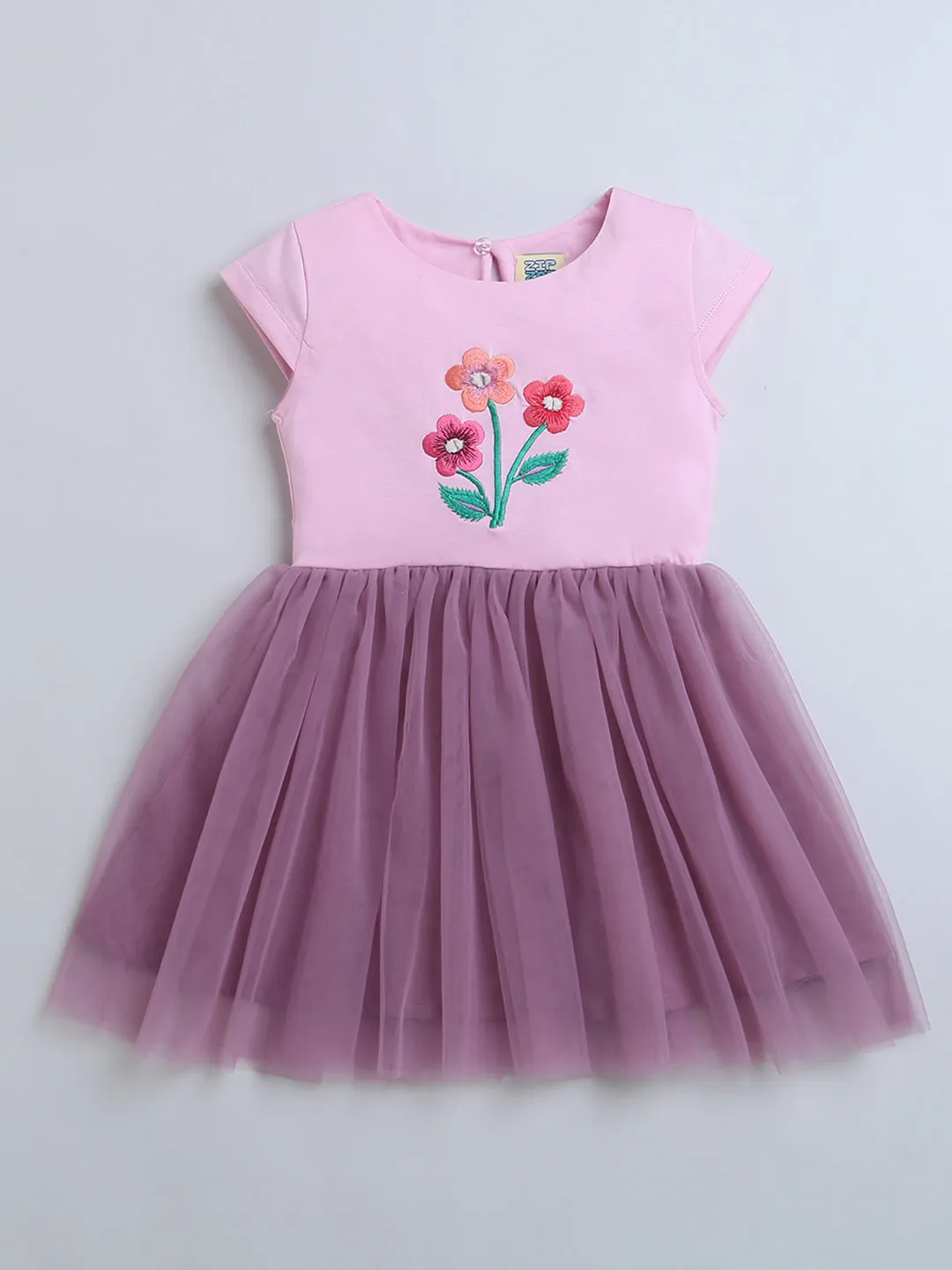 Pink & Purple Short Sleeve Dress with Fresh Flower Print