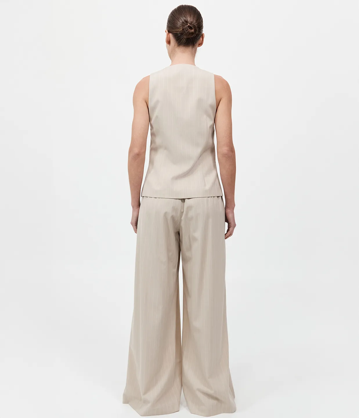 Pinstripe Wool Drawsting Pants in Latte